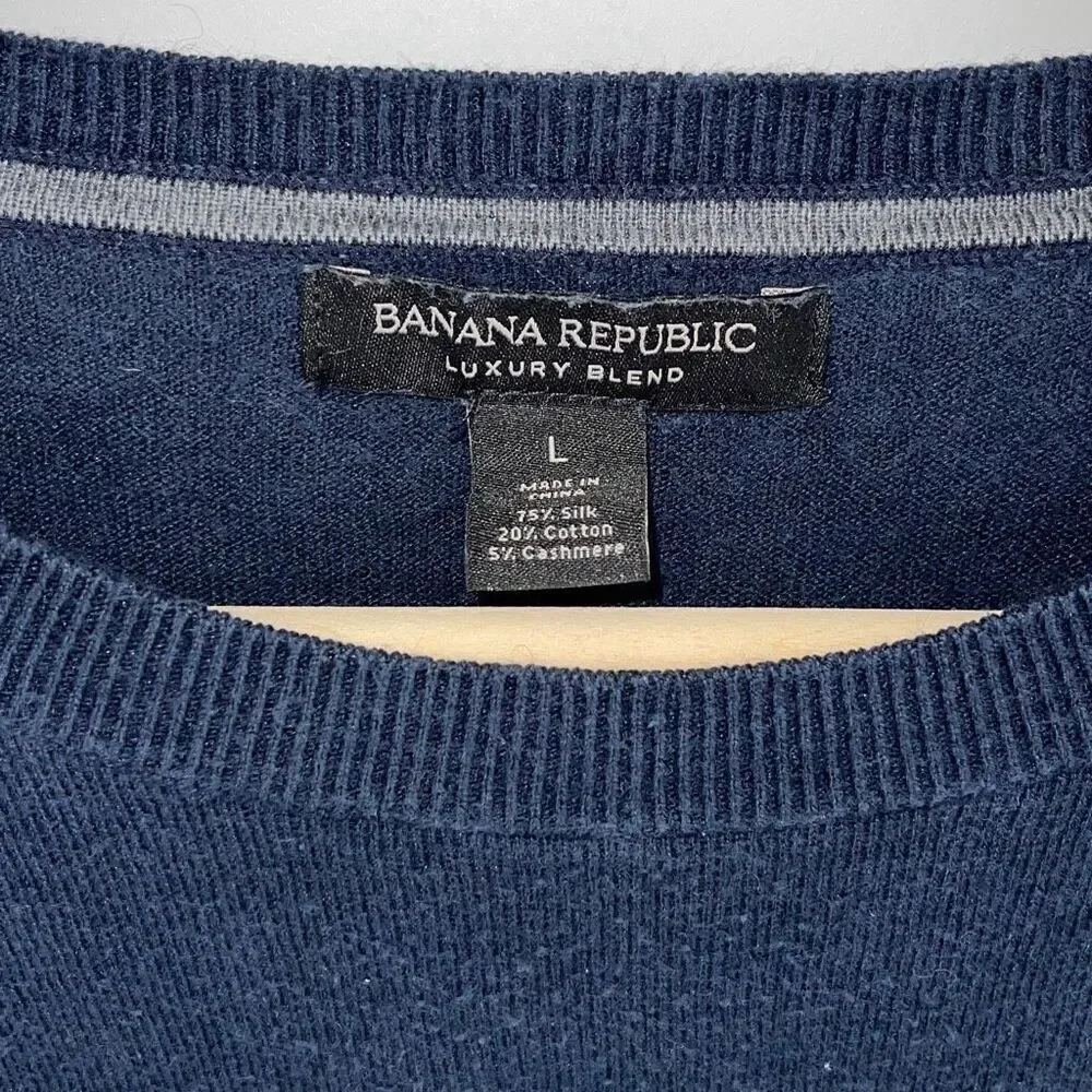 Banana Republic‎ Men's Knit Striped Silk Blend Pullover Sweater Blue Gray Large